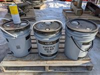   (2) Full Pails of Cattle Oiler Oil, Pail with Funnel, (1) Ectiban Fly Killer