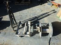 (2) Adjustable Pipe Stands, Roller Cart, Aluminum Hose Reel & Expanded Metal Stand
