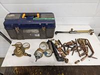    Tool Box with Cutting Torch Gauges, Torch Head & Tips