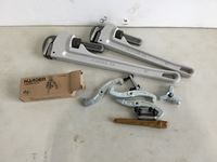    Harden 3 Jaw Gear Puller, 14 Inch Pipe Wrench and 18 Inch Pipe Wrench