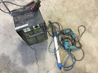    John Deere Battery Charger/Booster, Makita Corded Drill and Shop Light