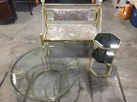    Glass Coffee Table, Brass Bench and Round Glass Coffee Table