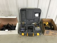    Mastercraft Cordless Drill, DeWalt 18W Cordless Drill and Box of 4 Inch Plastic Clamps