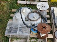    Assortment of Wire, Electrical Boxes and Lights