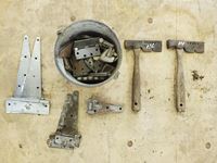    Assortment of Hinges and (2) Shingle Hammers