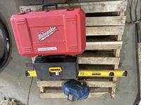    Tool Box, Milwaukee Case, Level and Welding Helmet