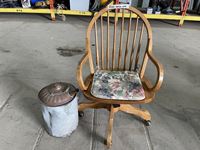    Oak Office Chair and Antique Oil Can