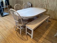    Wood Table W/4 Chairs & Bench
