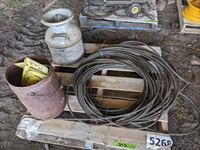    5 Gallon Cream Can, Roll of Cable, Various License Plates