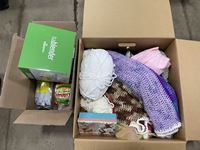    Qty of Knitting Wool, Knitted Blankets, Mop, Cleaning Supplies