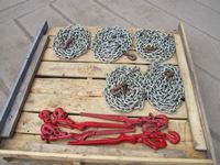    Qty of 20 Ft Chains w/ Hooks and 5/8 Inch Boomers
