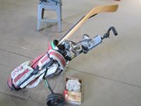    Golf Clubs with Bag, Cart, Balls and (2) Hockey Sticks