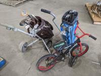    (2) Golf Bags w/ Carts and Kids Bike