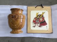   Marble Urn and Signed Japanese Print