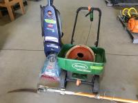    Scotts Seed Spreader, Branch Loping Tool, Bissel Steam Cleaner