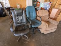 Recliner & (2) Office Chairs
