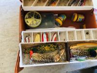 Tackle Box Filled with Tackle, (9) Various Rods & Fishing Net