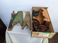 Boot Jacks, Tabacco Cutter & Wooden Shelfs