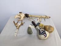 Native Rattles, Pipe, Carving & Letter Opener