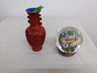 Cinnebar Vase & Inside Painted Glass Ball