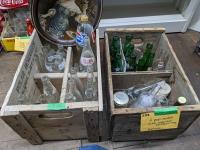 (2) Pop Crates with Assorted Bottles and Tray