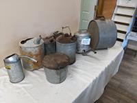 Galvinized Gas Cans & (2) Oil Jugs
