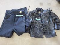 Leather Jacket (L) & Carhartt Overalls (36 X 36)