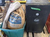 Bradley Smoker, Tote of Assorted Wood Chips, and Fire Pit Grill