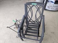 (2) Aluminum Patio Chairs, (3) Decretive Plant Stands, Decretive Metal Hanger