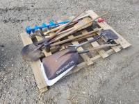 Assortment of Shovels, Hammers & Ice Auger