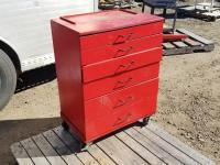 Red Wood Tool Box with Contents