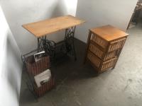   Magazine Stand, 3 Drawer End Table & Small table W/ old Singer Legs 