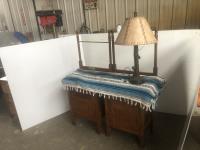    Antique Side Tables, Blanket & Lamp 