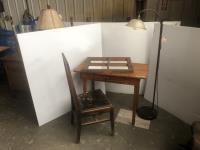    Antique Desk, Chair, Mirror & Floor Lamp 
