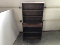    Antique Cabinet w/ Slide Out Desk w/ Inkwell & Antique Table 