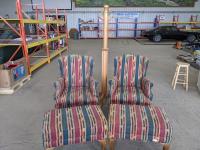 (2) Arm Chairs with Foot Stools and Oak Coat Tree