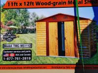 TMG Industrial MS1112 11 Ft X 12 Ft Wood-Grain Galvanized Apex Roof Metal Shed