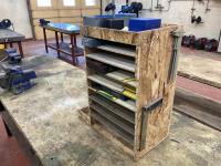 Small Wood Cabinet with Assorted Measuring Tools 