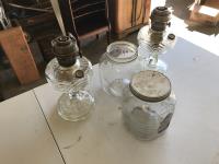 (2) Kerosene Lamp Bases & (2) Glass Jars 