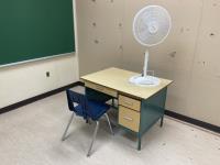 Desk, Chair & Fan