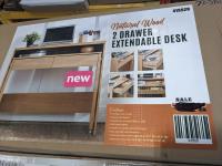 Natural Wood 2 Drawer Extendable Desk 