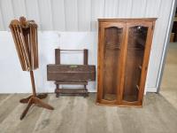 Vintage Dryer Rack, Folding Table and Wood Cabinet