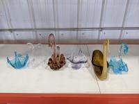 (7) Glass Swans and Vase
