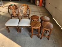 (4) Wood Stools and (2) Dining Chairs