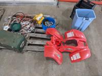 Qty of Miscellaneous Extension Cords, Clamps, Heated Bowl, Tool Box w/ Tools