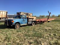 1988 Ford F350 4X4 Regular Cab Flat Deck Truck w/ Laurier Self Loading Round Bale Mover