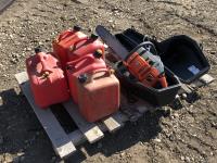Husqvarna 61 Chain Saw & Case & (5) Jerry Cans