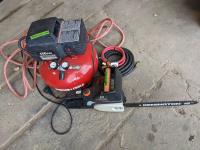 Porter Cable 150 PSI Air Compressor with Hose and Remmington 16 Inch Electric Chain Saw