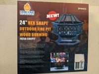 24 Inch Hex Shape Outdoor Firepit Wood Burning 