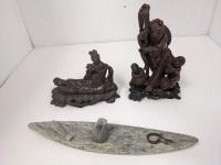 Inuit Soap Stove Carving and (2) Chinese Figurines